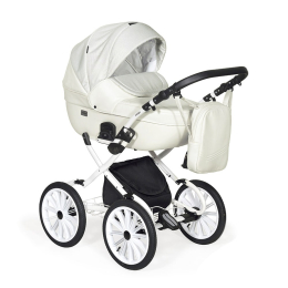 Коляска 2 в 1 Indigo MIO Plus 14 mi 01 (белая кожа+белый узор)