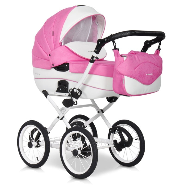 Коляска 2 в 1 Riko Bruno Ecco Prestige 18 розовый-белый