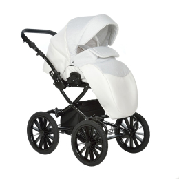 Коляска 2 в 1 Indigo Porto Classic 14, po 07 (белая кожа+белый узор)