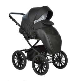Коляска 2 в 1 Indigo Porto Classic 14, po 08 (черная кожа+черный узор)