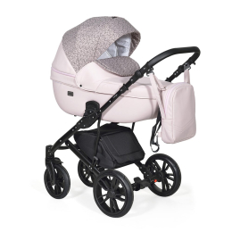 Коляска 3 в 1 Indigo Mio mi 04 (св.розовая кожа+розовый узор)