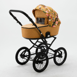 Коляска 2 в 1 Adamex Porto Retro Flowers PO-FL3 (цветы+ горчичн.тк) 