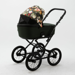 Коляска 3 в 1 Adamex Porto Retro Flowers PO-FL6 (цветы+т.зеленый)