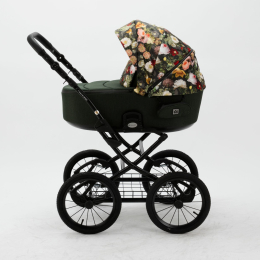 Коляска 3 в 1 Adamex Porto Retro Flowers PO-FL6 (цветы+т.зеленый)