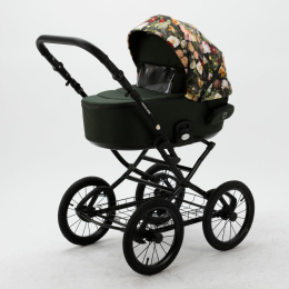 Коляска 3 в 1 Adamex Porto Retro Flowers PO-FL6 (цветы+т.зеленый)