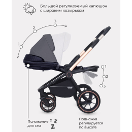 Коляска 2 в 1 Mowbaby Zoom PU, RA086 Gold Black (Черный)