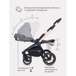 Коляска 2 в 1 Mowbaby Zoom PU, RA086 Gold Grey (Серый)