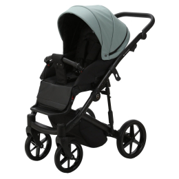 Коляска 2 в 1 Adamex Mobi Deluxe, SD-14 (серо-зеленый+черная эко-кожа)