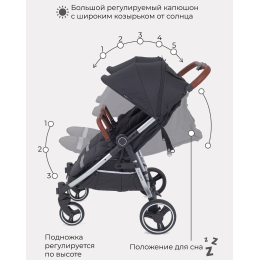 Прогулочная коляска для двойни Mowbaby Tandem, Black (Черный)
