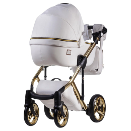 Коляска 3 в 1 Adamex Luciano Deluxe Gold Poler, Q107 белая кожа 