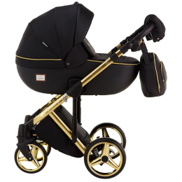 Коляска 3 в 1 Adamex Luciano SE, Y85 черный+черная кожа+золотая рама