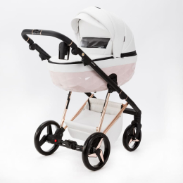 Коляска 3 в 1 Adamex Quantum SuperStar Q-STAR137 (Белая экокожа, роз. золото)