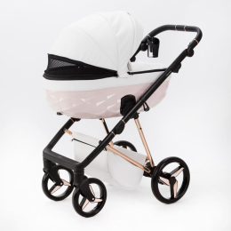 Коляска 3 в 1 Adamex Quantum SuperStar Q-STAR137 (Белая экокожа, роз. золото)