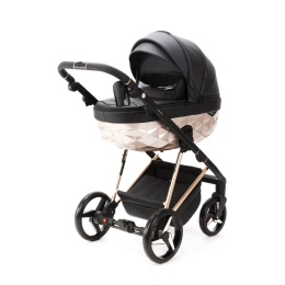 Коляска 3 в 1 Adamex Quantum Star Deluxe Q-STAR101 Черная эко-кожа, роз. золото