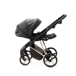 Коляска 3 в 1 Adamex Quantum Star Deluxe Q-STAR101 Черная эко-кожа, роз. золото