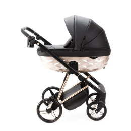 Коляска 3 в 1 Adamex Quantum Star Deluxe Q-STAR101 Черная эко-кожа, роз. золото
