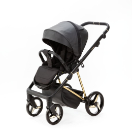 Коляска 3 в 1 Adamex Quantum Star Deluxe Q-STAR102 Черная экокожа, Золото