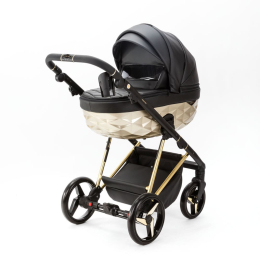 Коляска 3 в 1 Adamex Quantum Star Deluxe Q-STAR102 Черная экокожа, Золото