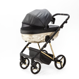 Коляска 3 в 1 Adamex Quantum Star Deluxe Q-STAR102 Черная экокожа, Золото