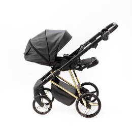 Коляска 3 в 1 Adamex Quantum Star Deluxe Q-STAR102 Черная экокожа, Золото