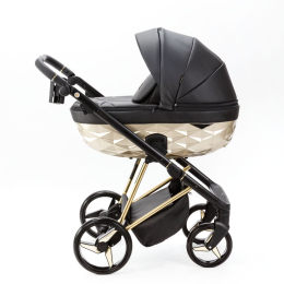 Коляска 3 в 1 Adamex Quantum Star Deluxe Q-STAR102 Черная экокожа, Золото