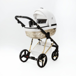 Коляска 2 в 1 Adamex Quantum Star Deluxe Q-STAR104 Белая эко-кожа, золото