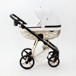 Коляска 2 в 1 Adamex Quantum Star Deluxe Q-STAR104 Белая эко-кожа, золото