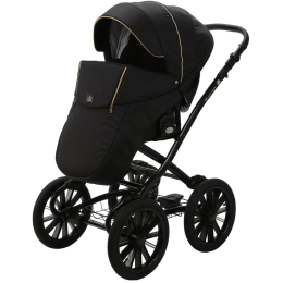 Коляска 2 в 1 Adamex Chantal Retro C1-A (черный+золотые молнии)