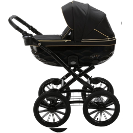 Коляска 2 в 1 Adamex Chantal Retro C1-A (черный+золотые молнии)