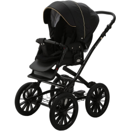 Коляска 2 в 1 Adamex Chantal Retro C1-A (черный+золотые молнии)