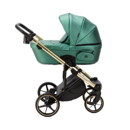 Коляска 2 в 1 Adamex Lumi SE Deluxe L-SM500 изумрудная перламутровая кожа+золотая рама