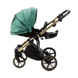 Коляска 2 в 1 Adamex Lumi SE Deluxe L-SM500 изумрудная перламутровая кожа+золотая рама