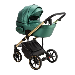 Коляска 3 в 1 Adamex Lumi SE Deluxe L-SM500 изумрудная перламутровая кожа+золотая рама