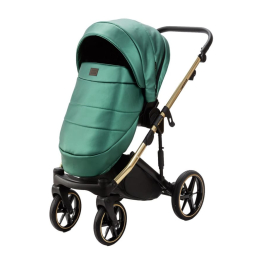 Коляска 3 в 1 Adamex Lumi SE Deluxe L-SM500 изумрудная перламутровая кожа+золотая рама