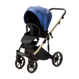 Коляска 2 в 1 Adamex Lumi SE Deluxe L-SM503 синяя перламутровая кожа+золотая рама