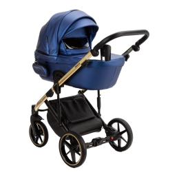 Коляска 3 в 1 Adamex Lumi SE Deluxe L-SM503 синяя перламутровая кожа+золотая рама