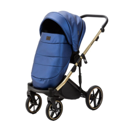 Коляска 3 в 1 Adamex Lumi SE Deluxe L-SM503 синяя перламутровая кожа+золотая рама