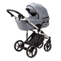 Коляска 2 в 1 Adamex Lumi SE Deluxe L-SM507 серая перламутровая кожа+хром рама