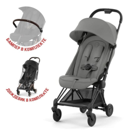 Прогулочная коляска Cybex Coya Mirage Grey шасси Matt Black (бампер+дождевик)