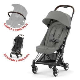 Прогулочная коляска Cybex Coya Mirage Grey шасси Chrome (бампер+дождевик)