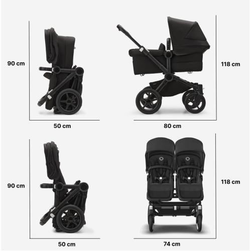 Коляска для двойни 2 в 1 Bugaboo Donkey 5 Twin Midnight black шасси Black