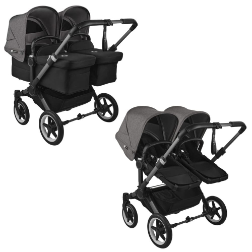 Коляска для двойни 2 в 1 Bugaboo Donkey 5 Twin, Grey mélange/midnight black шасси Graphite