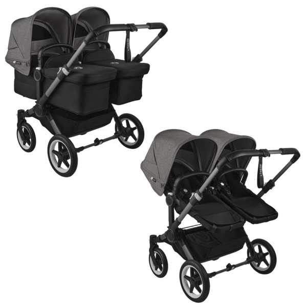 Коляска для двойни 2 в 1 Bugaboo Donkey 5 Twin, Grey mélange/midnight black шасси Graphite