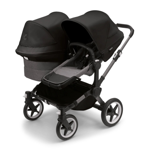 Коляска для двойни 2 в 1 Bugaboo Donkey 5 Twin Midnight black/grey melange шасси Graphite