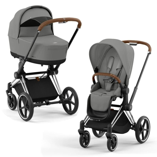 Коляска 2 в 1 Cybex Priam 4 цвет Mirage Grey шасси Chrome с Коричневыми деталями