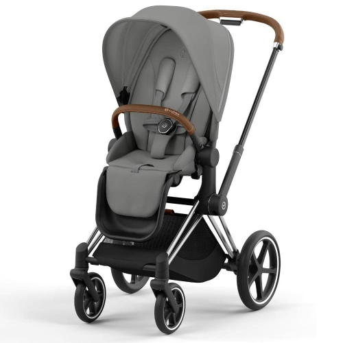 Коляска 2 в 1 Cybex Priam 4 цвет Mirage Grey шасси Chrome с Коричневыми деталями