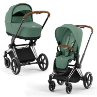 Коляска 2 в 1 Cybex Priam 4 цвет Leaf Green шасси Chrome с Коричневыми деталями