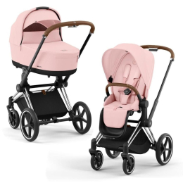 Коляска 2 в 1 Cybex Priam 4 цвет Peach Pink шасси Chrome с Коричневыми деталями