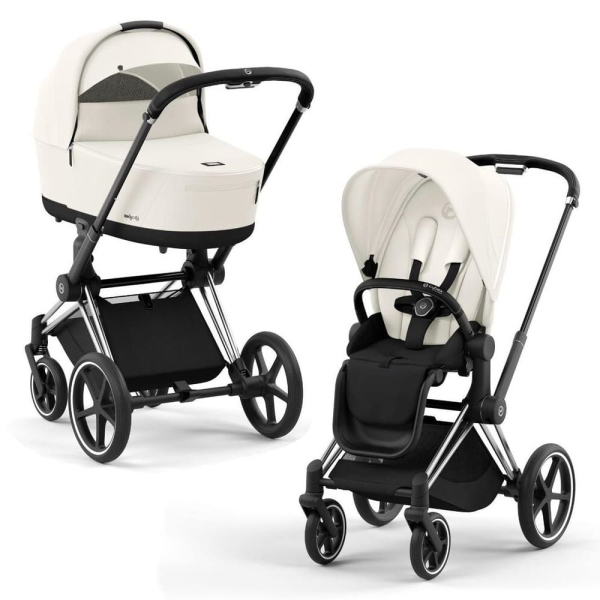 Коляска 2 в 1 Cybex Priam 4 цвет Off White шасси Chrome с Черными деталями