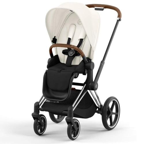 Коляска 2 в 1 Cybex Priam 4 цвет Off White шасси Chrome с коричневыми деталями